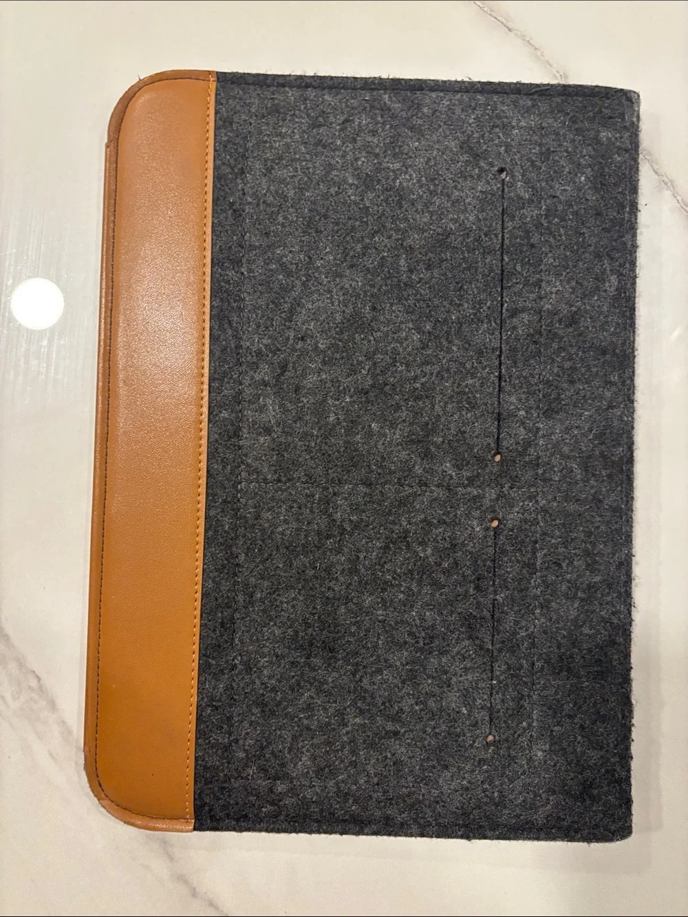 5/$15! Gray Felt & Tan Faux Leather Laptop Sleeve